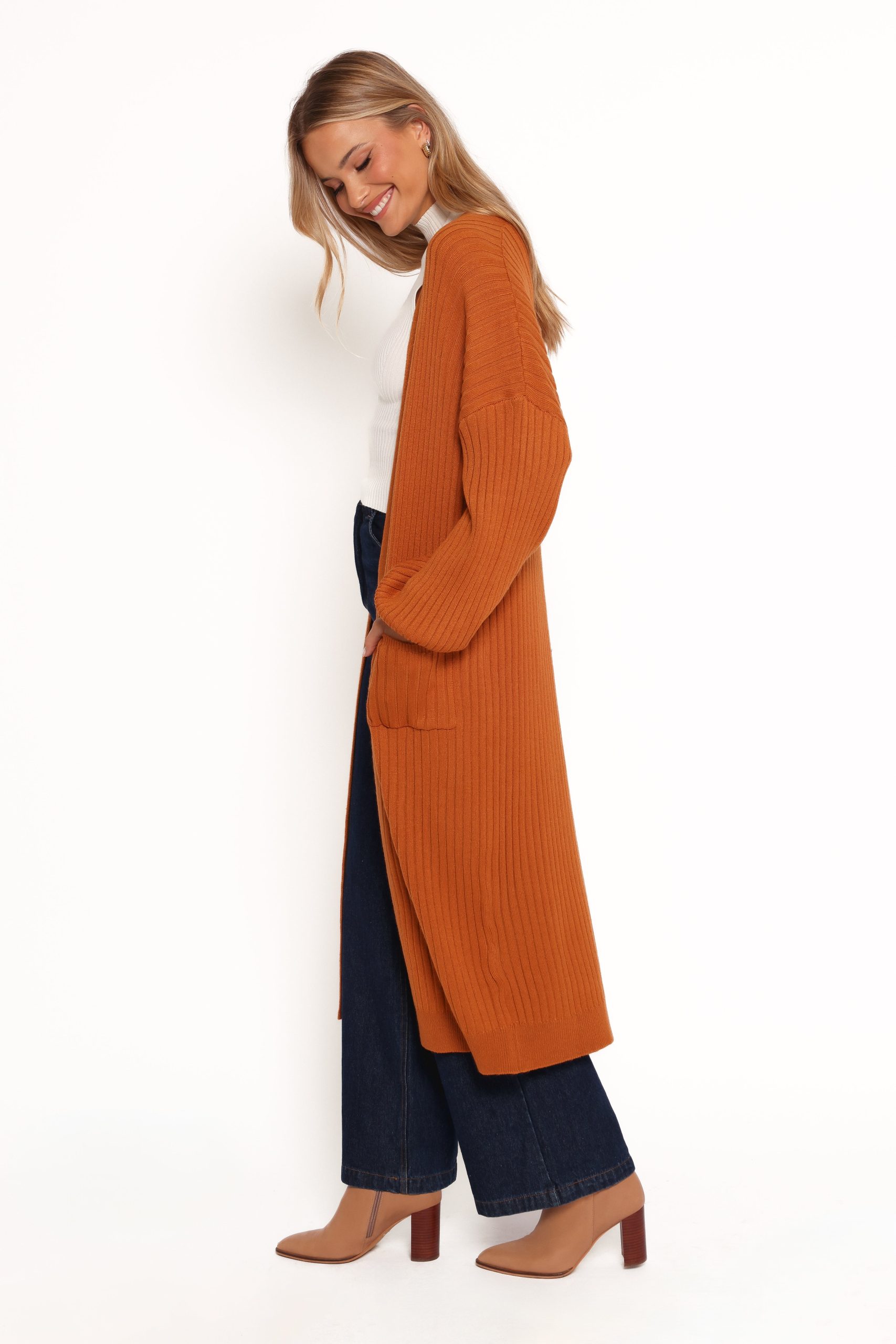 Makenna Long Open Front Cardigan - Rust - Image 4