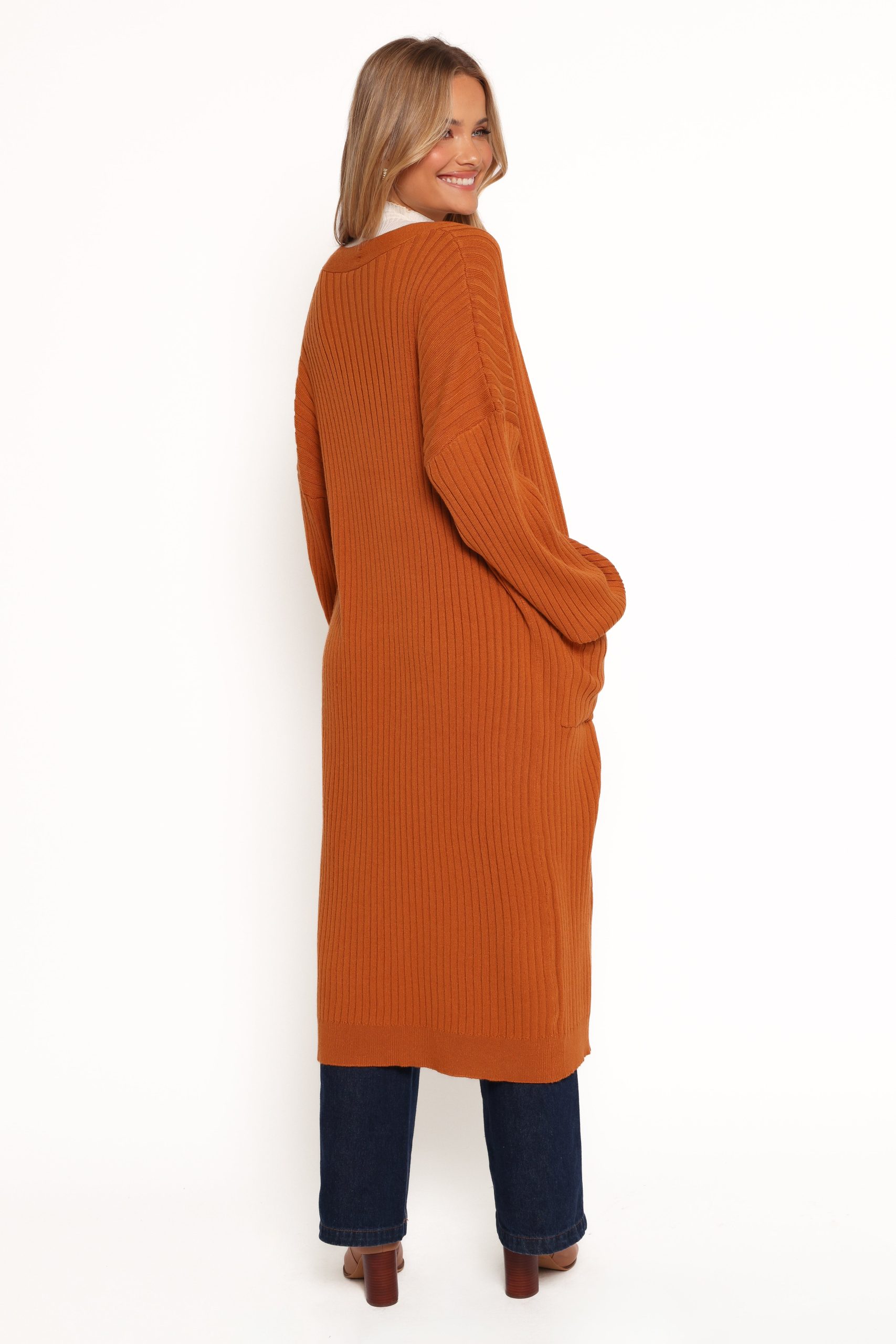 Makenna Long Open Front Cardigan - Rust - Image 5