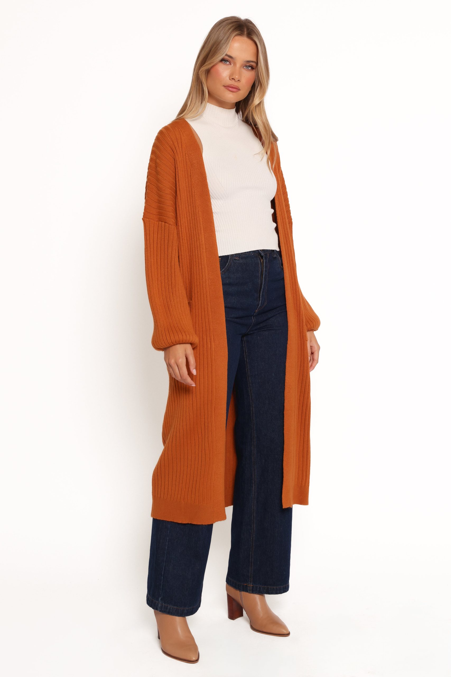 Makenna Long Open Front Cardigan - Rust - Image 6