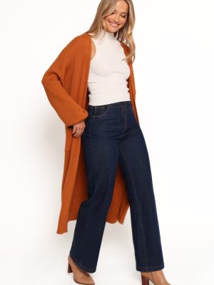 Makenna Long Open Front Cardigan - Rust