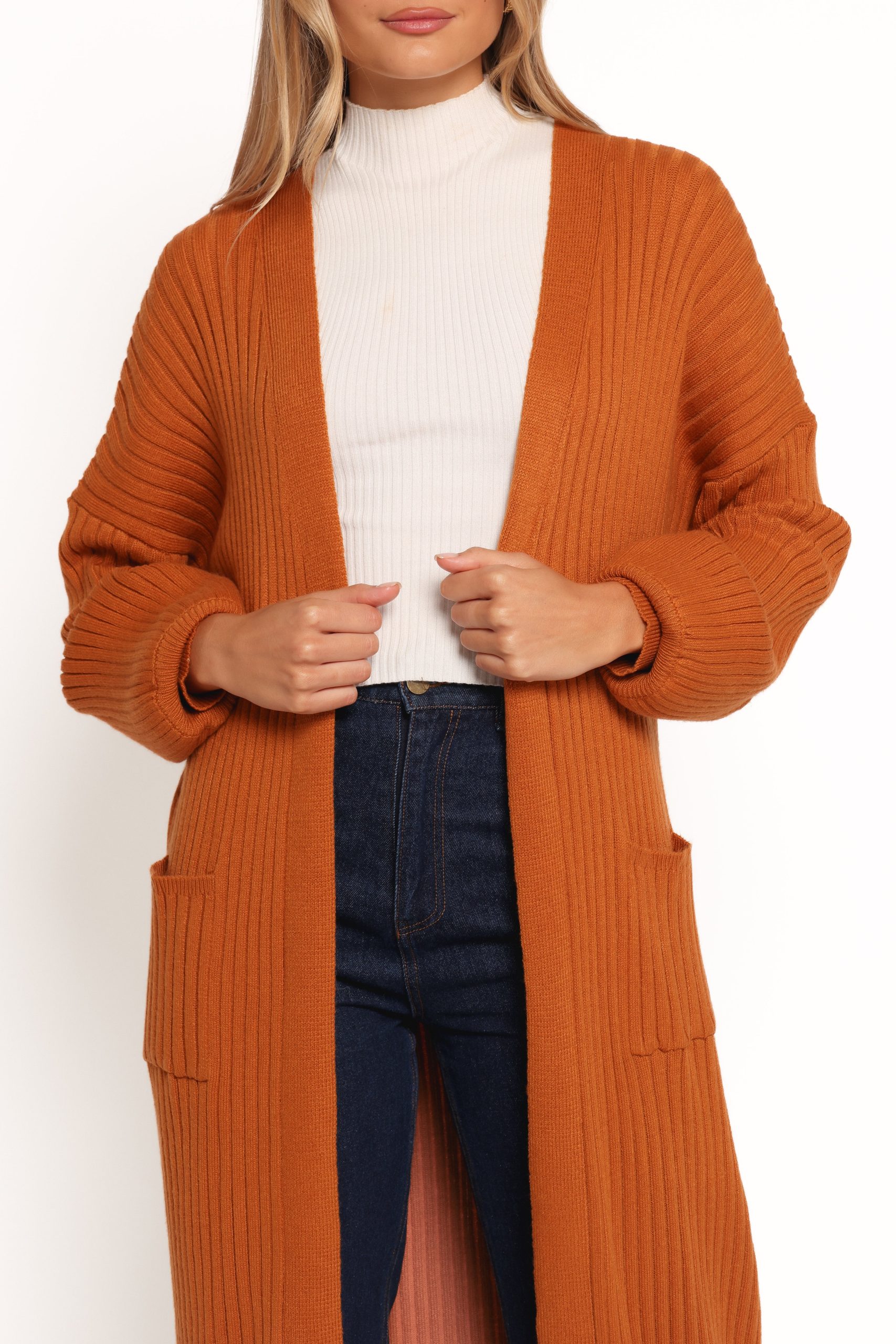 Makenna Long Open Front Cardigan - Rust - Image 3