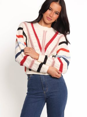 Marie Stripe Knit Sweater - White