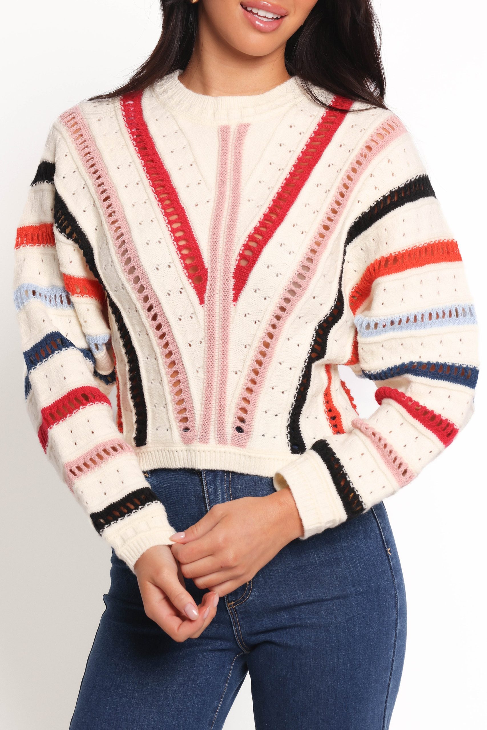 Marie Stripe Knit Sweater - White - Image 6
