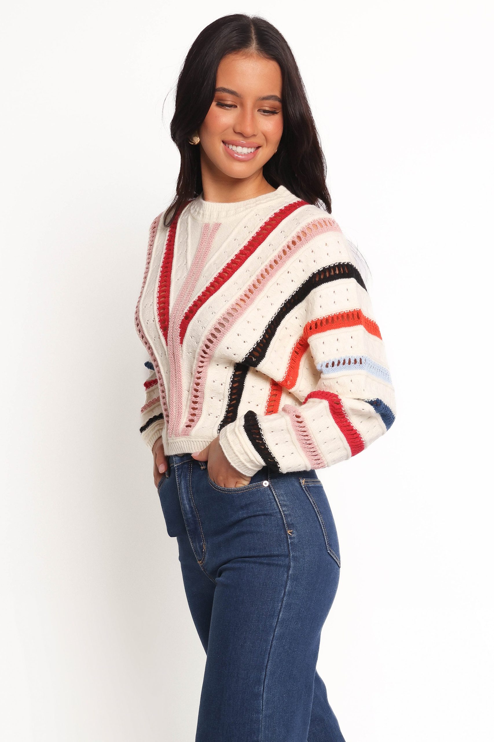 Marie Stripe Knit Sweater - White - Image 3