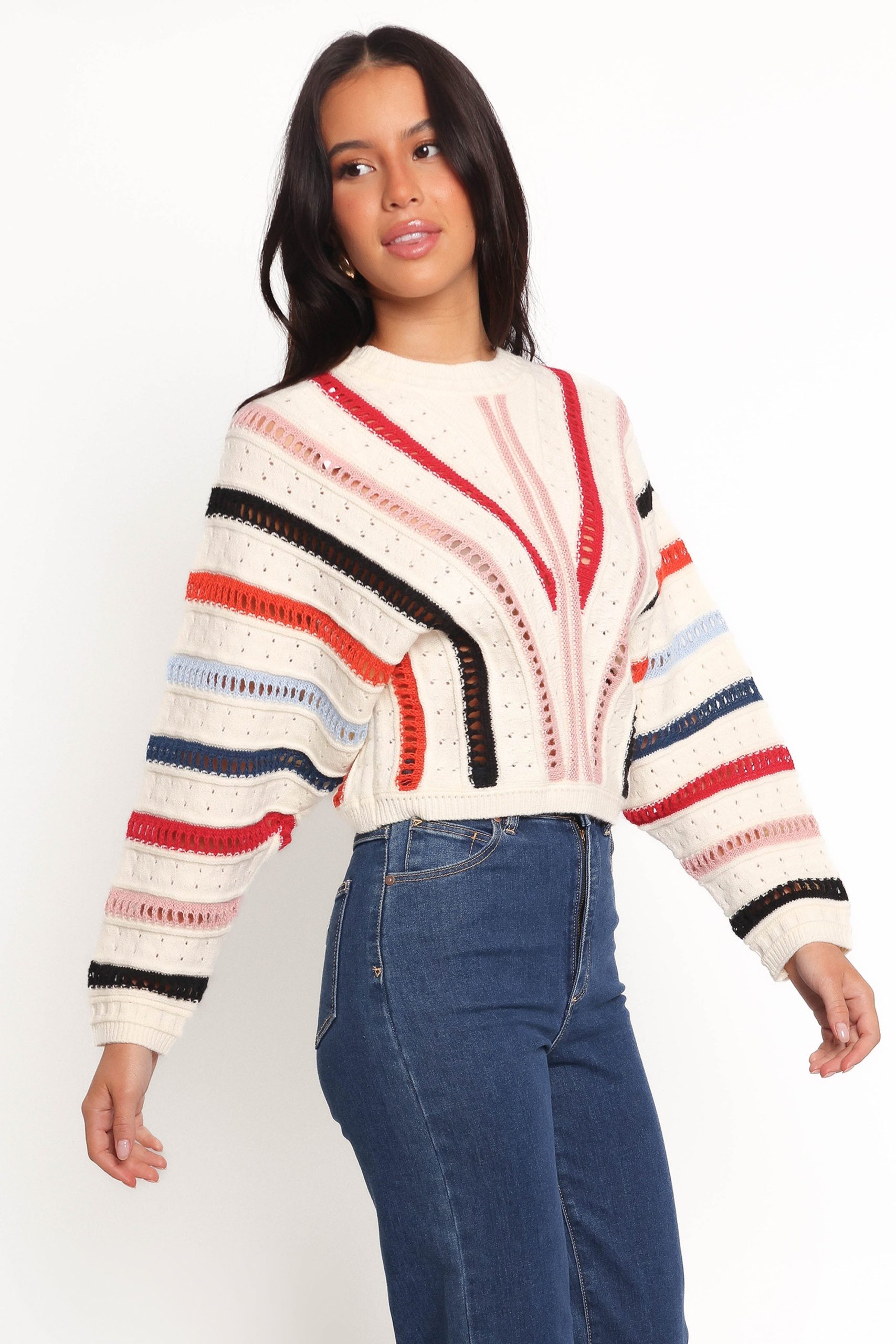 Marie Stripe Knit Sweater - White - Image 5