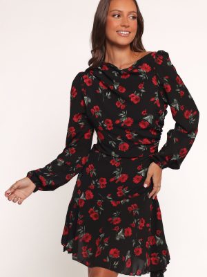 Mariska Long Sleeve Mini Dress - Rose Print