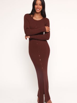 Marshall Button Through Knit Maxi Dress - Chocolate