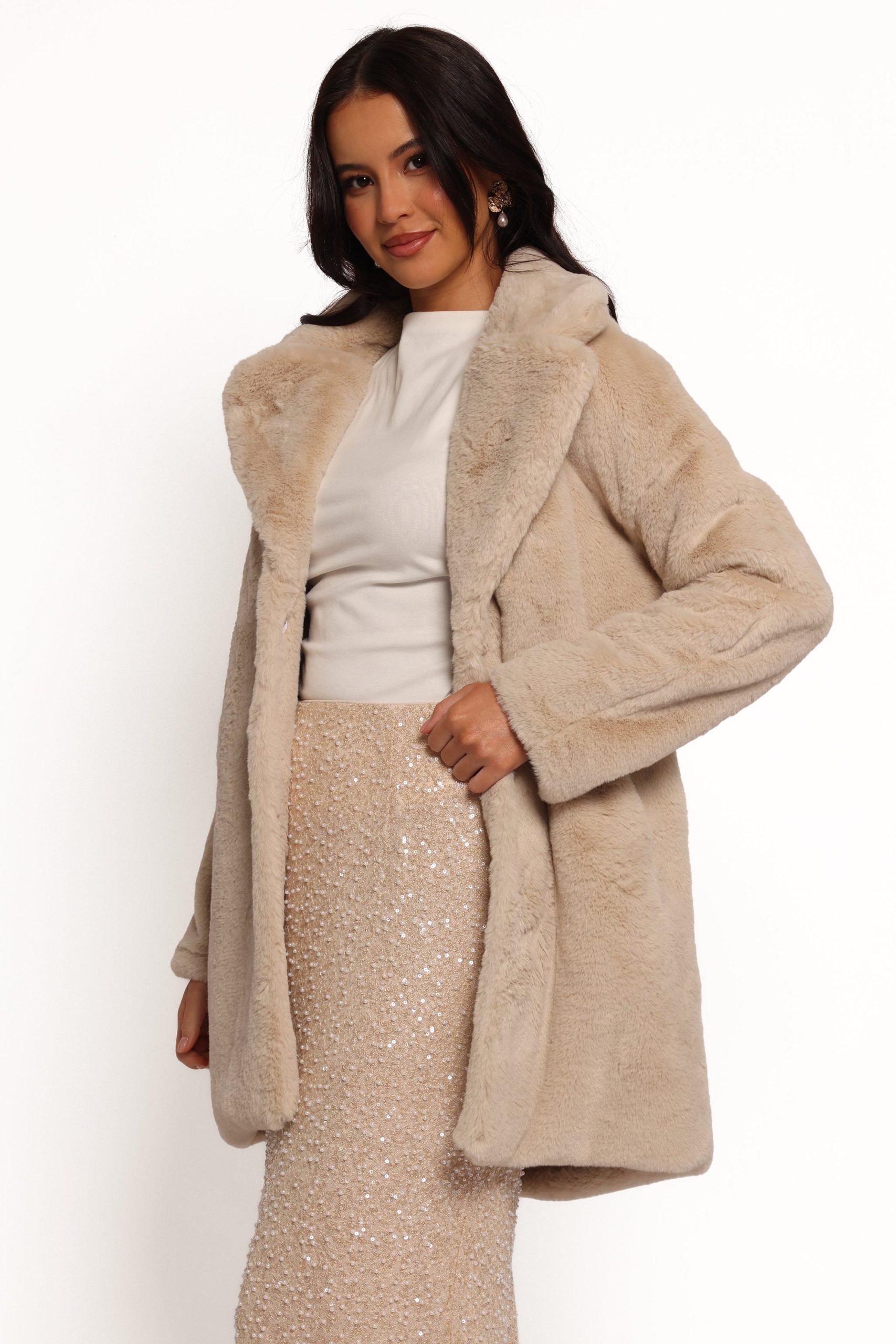 Meeka Faux Fur Jacket - Beige - Image 3
