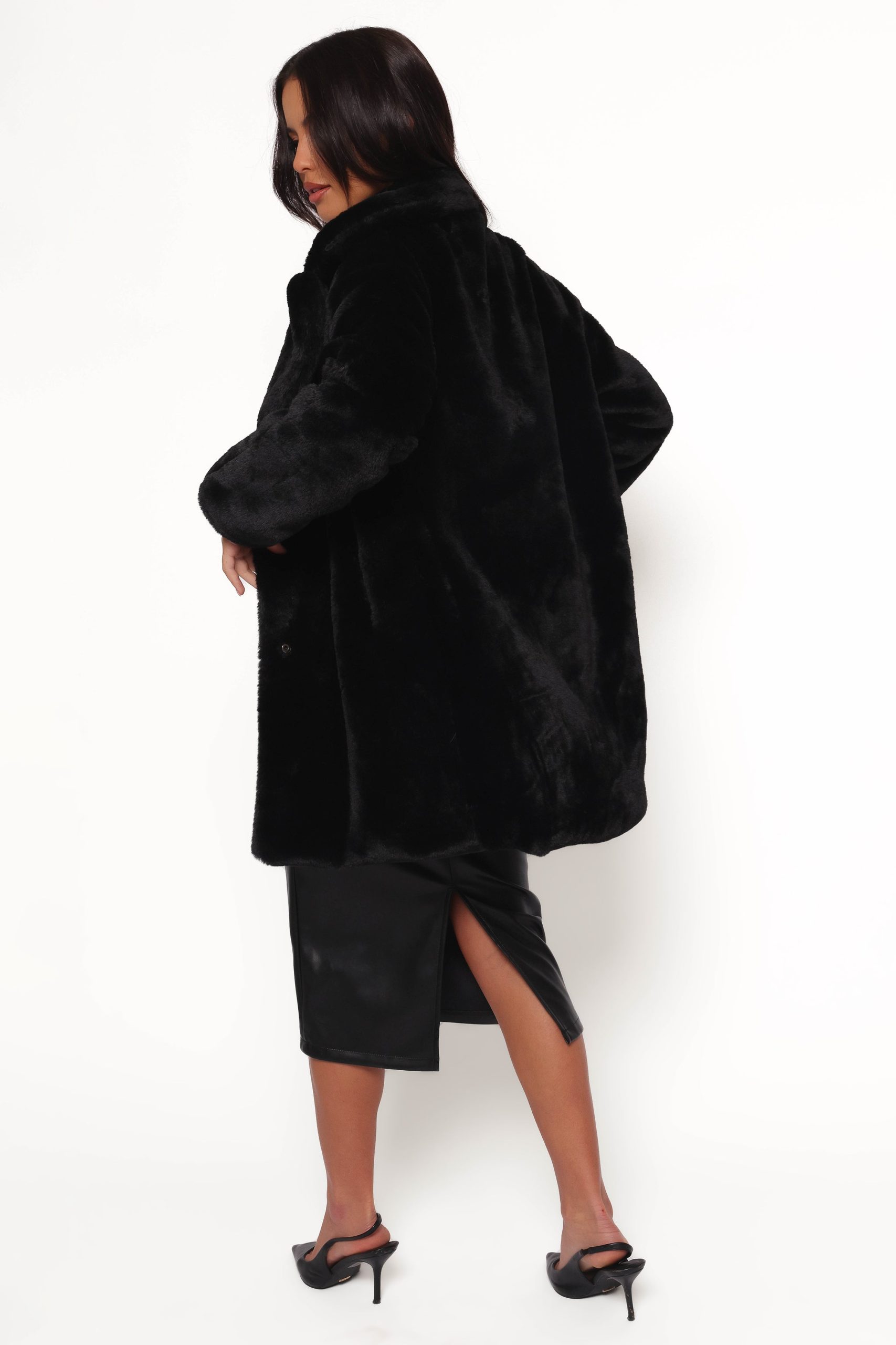 Meeka Faux Fur Jacket - Black - Image 4