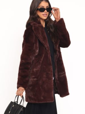 Meeka Faux Fur Jacket - Burgundy