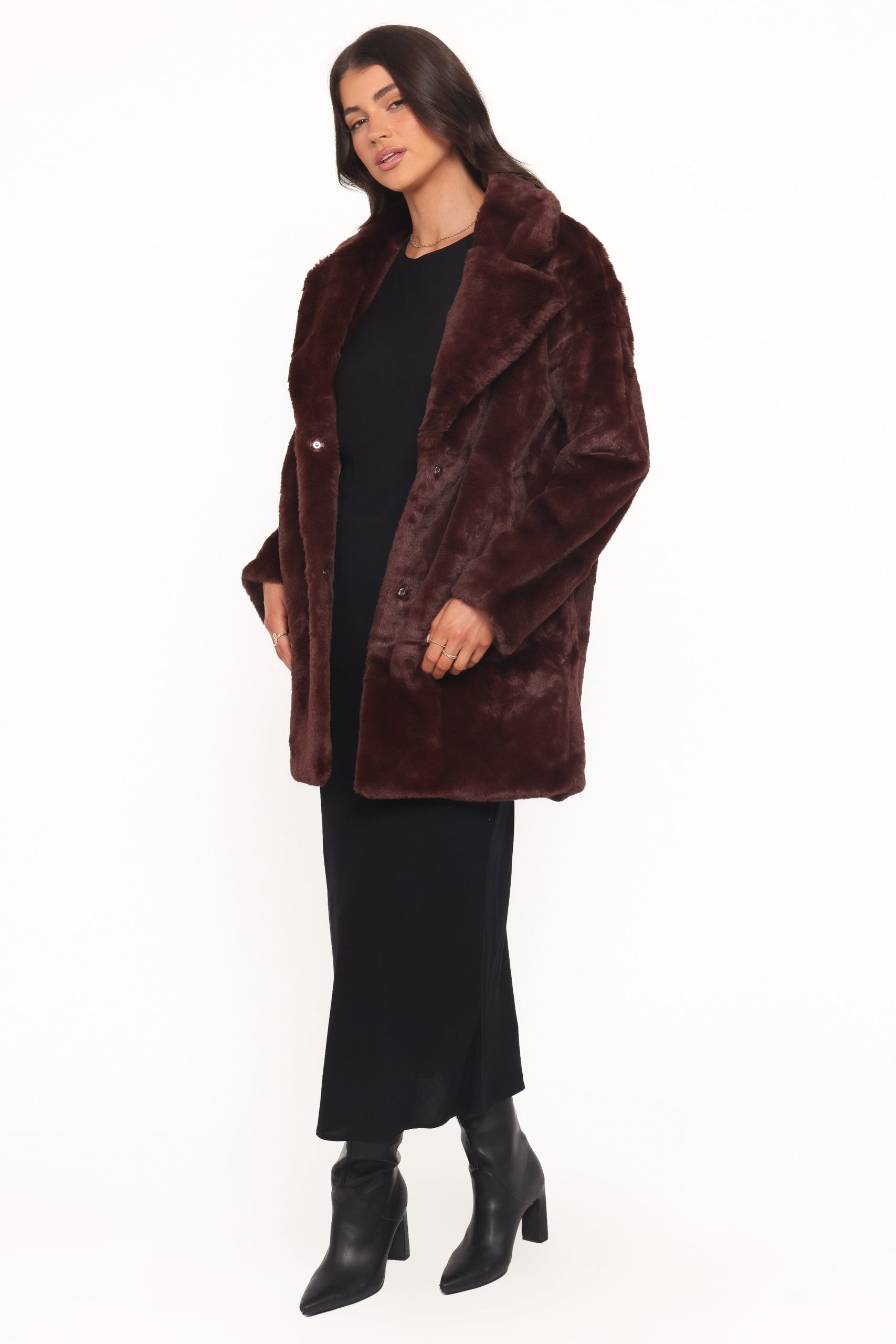 Meeka Faux Fur Jacket - Burgundy - Image 3