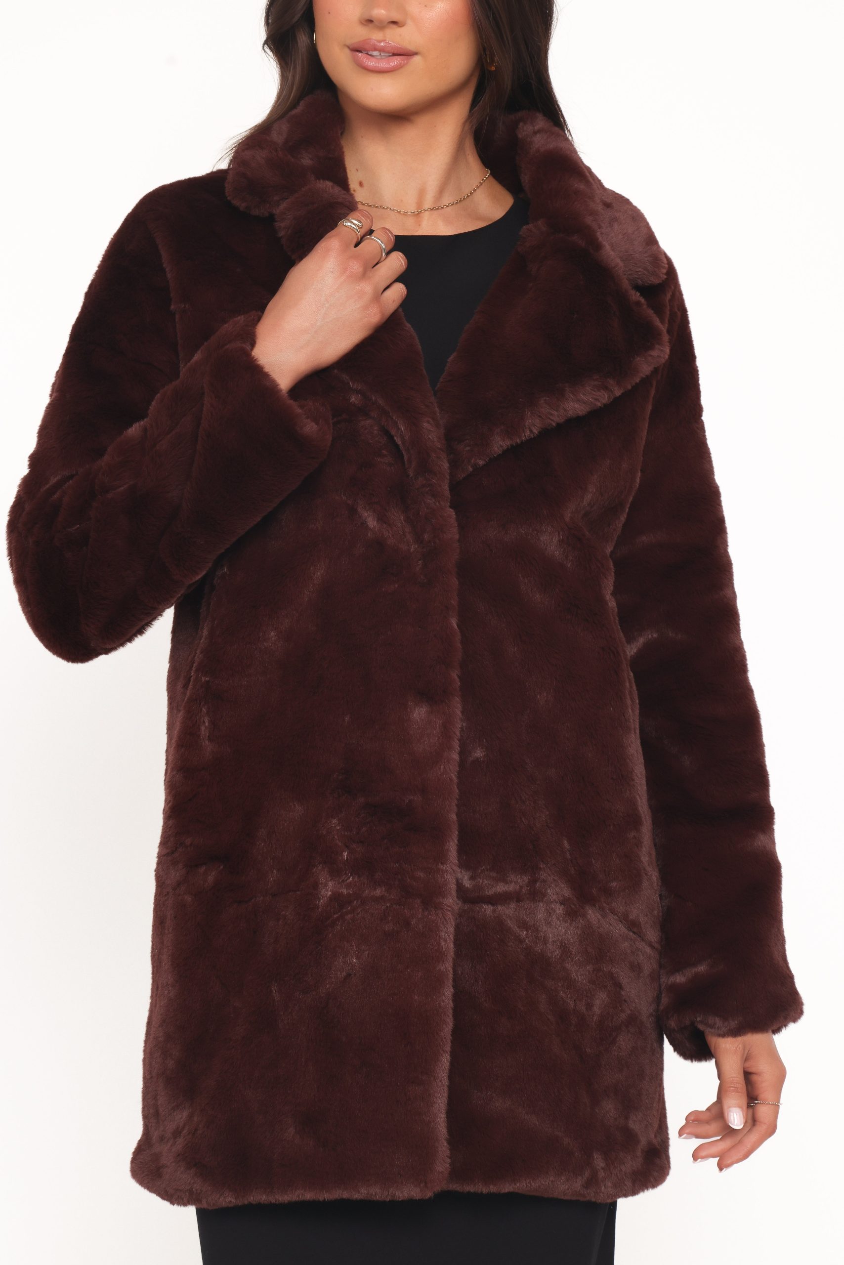 Meeka Faux Fur Jacket - Burgundy - Image 5