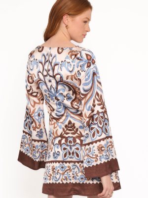 Megan Mini Dress - Ivory Brown Blue