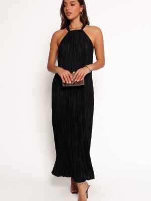 Melody Plisse Halter Maxi Dress - Black