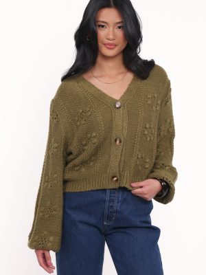 Melody Textured Button Up Cardigan - Olive