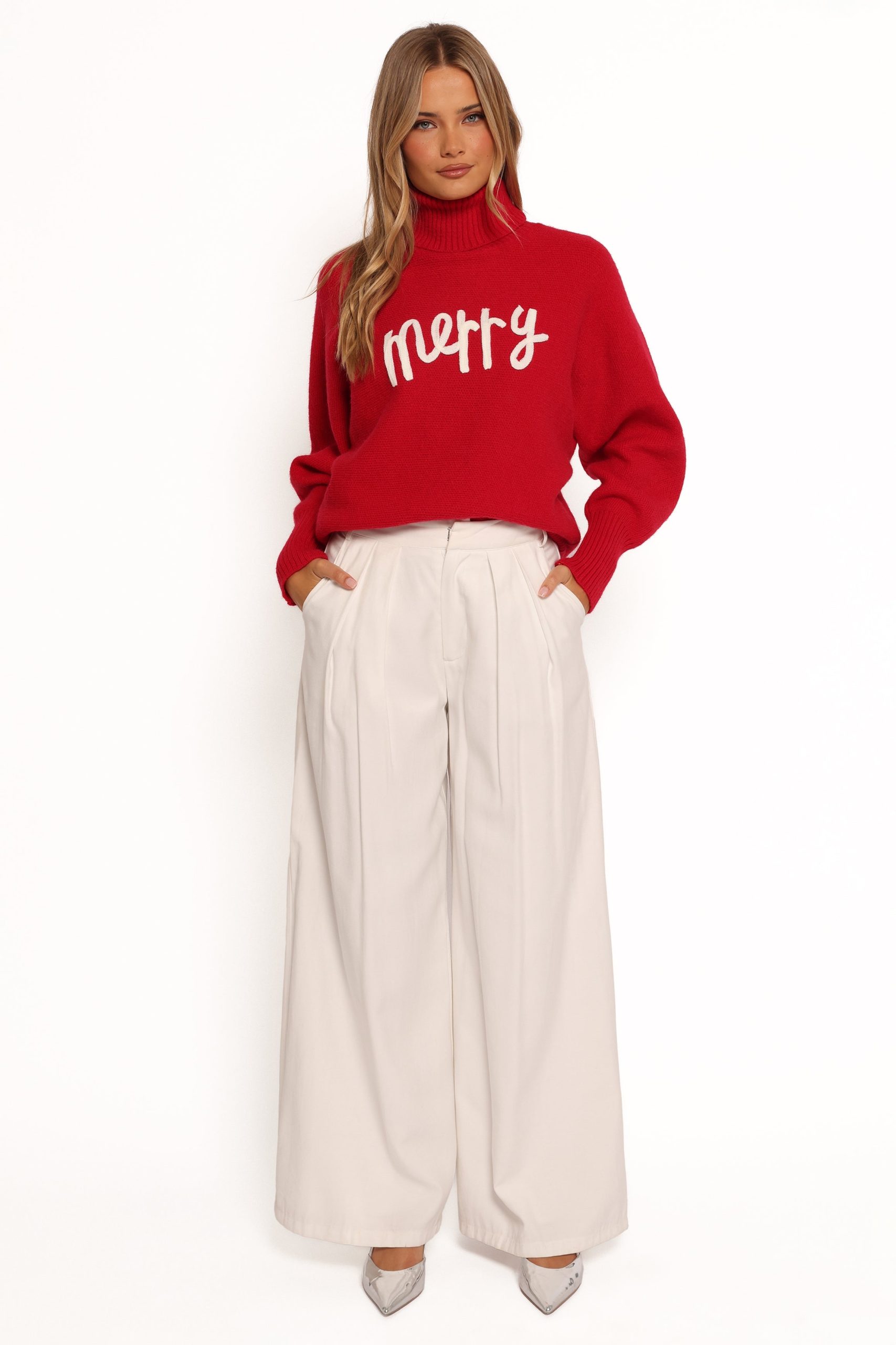 Merry Turtleneck Knit Sweater - Red/White - Image 4