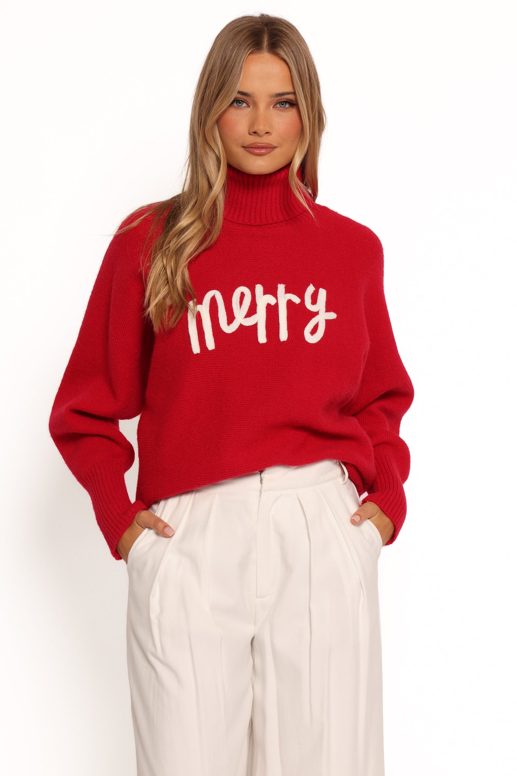 Merry Turtleneck Knit Sweater - Red/White - Image 3