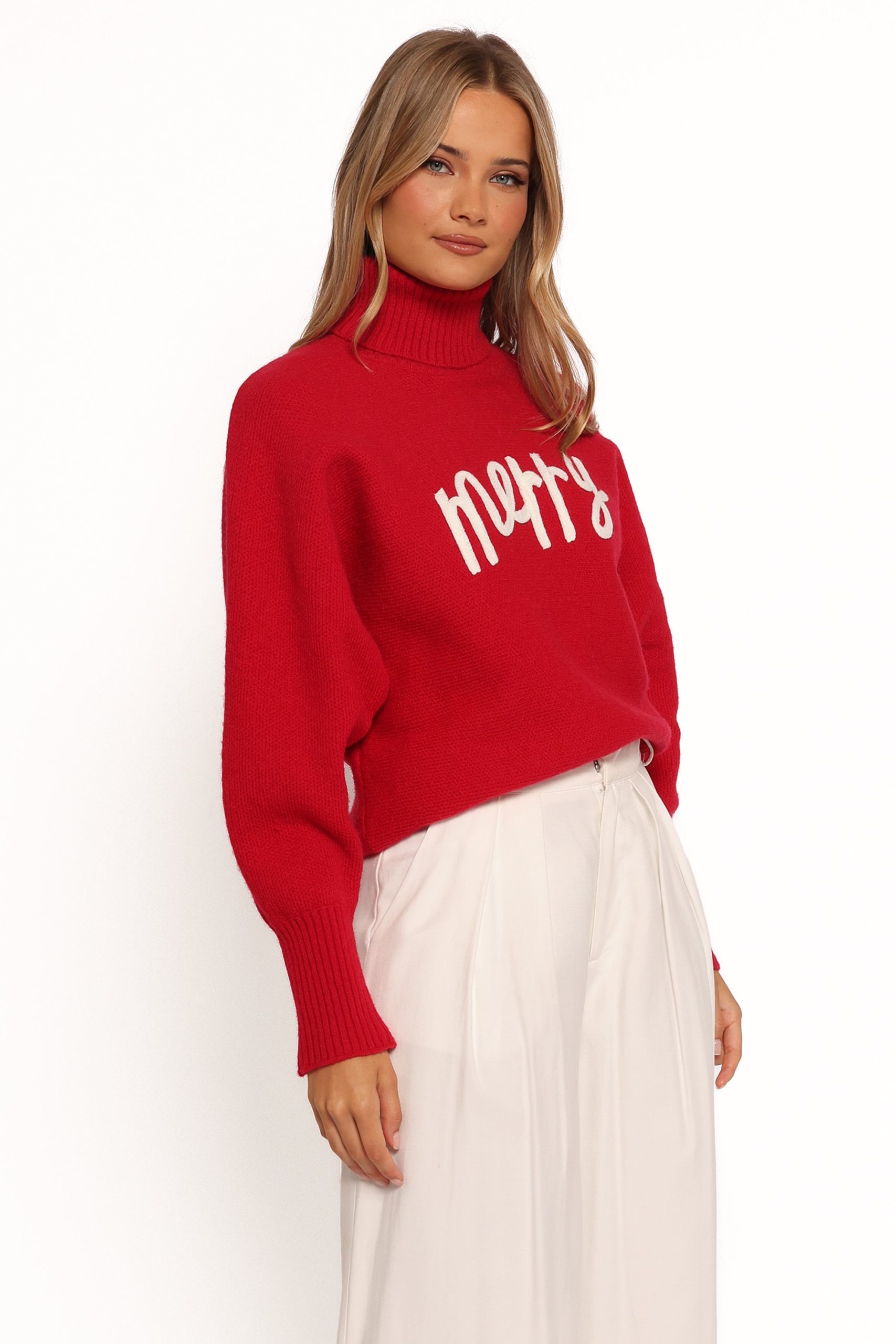 Merry Turtleneck Knit Sweater - Red/White - Image 7
