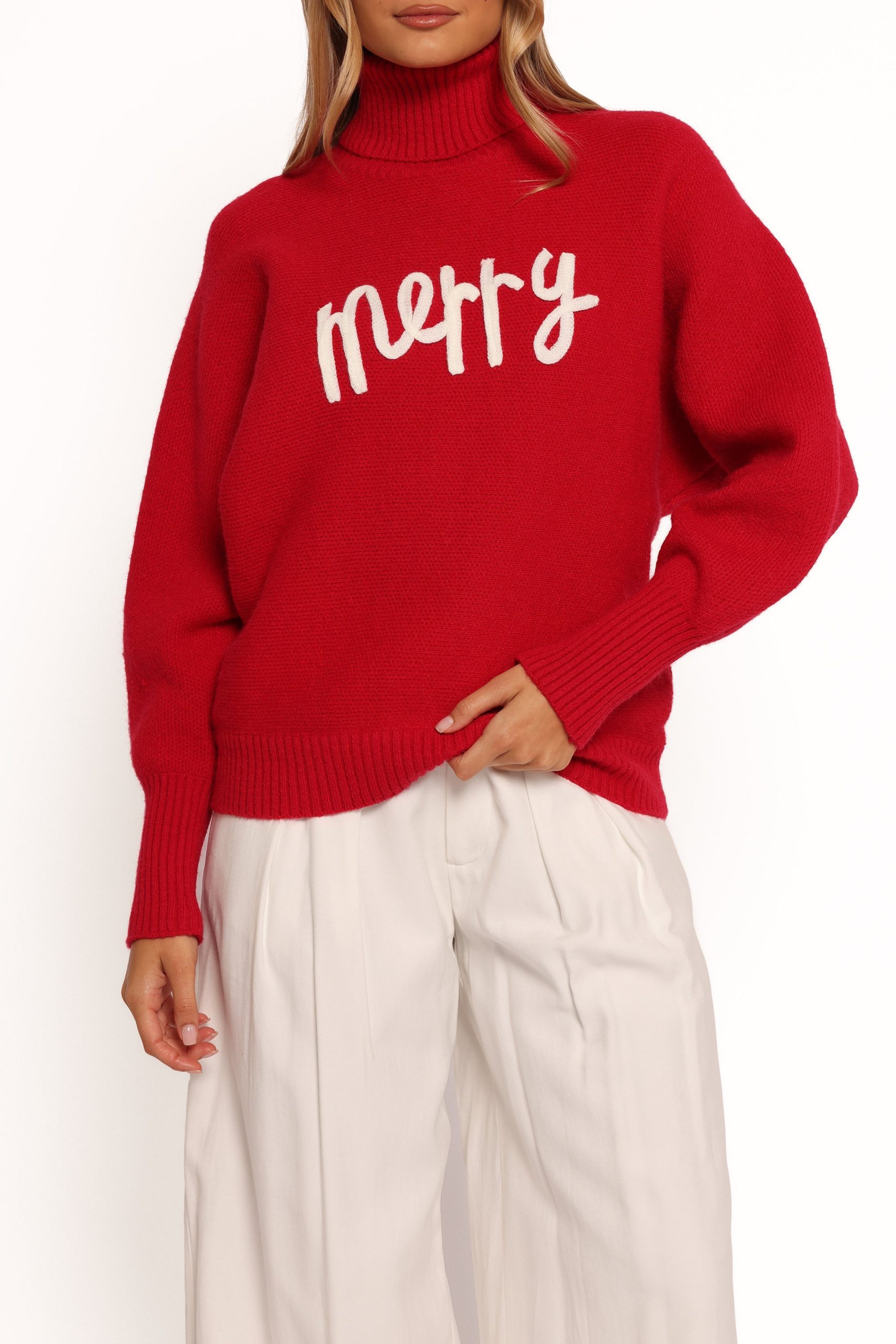Merry Turtleneck Knit Sweater - Red/White - Image 8