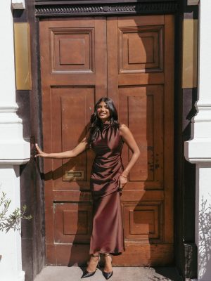 Meryn High Neck Dress - Brown