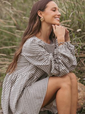 Micaela Long Sleeve Mini Dress - Black Gingham