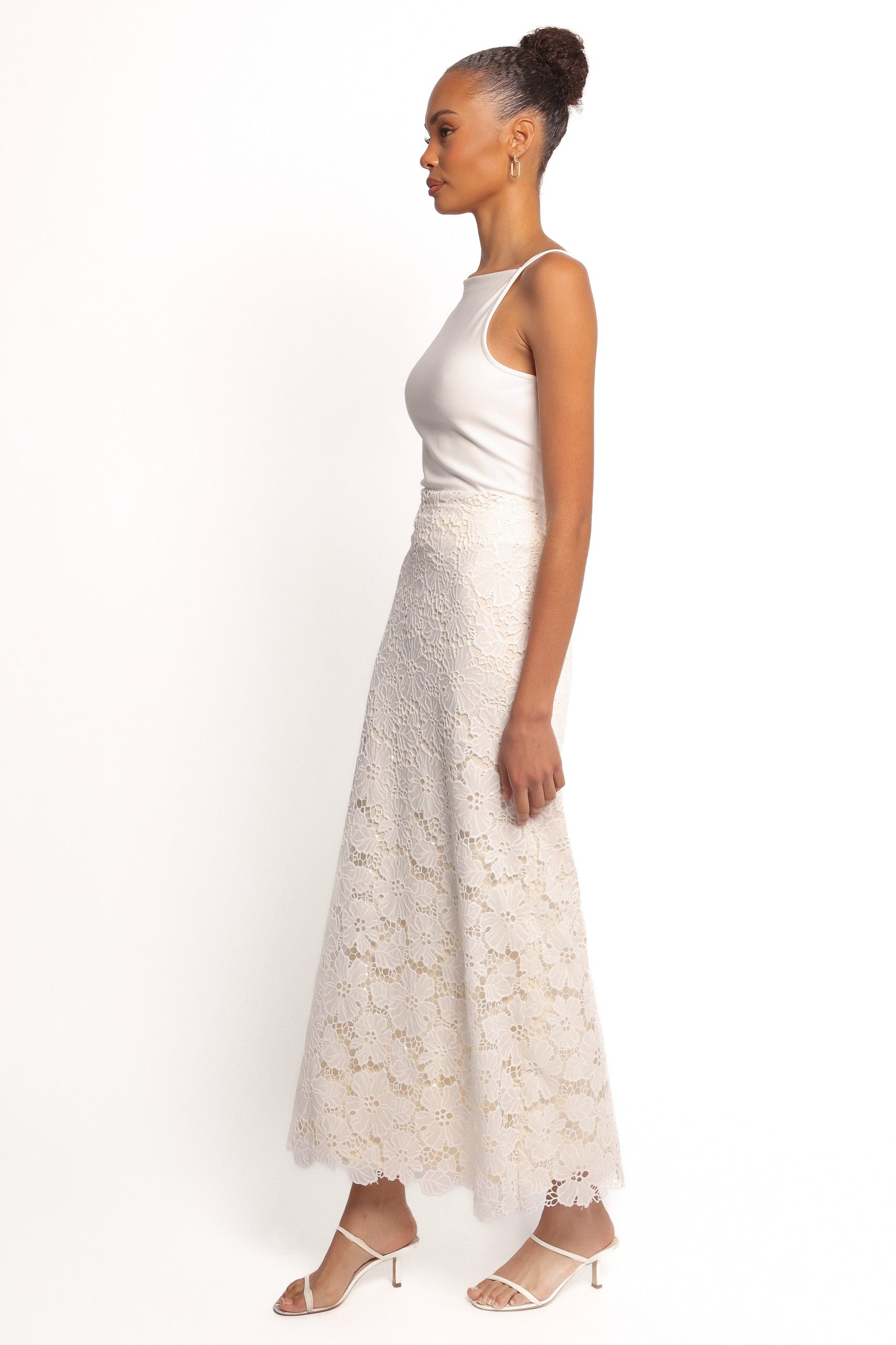 Mika Floral Lace Maxi Skirt - White - Image 3