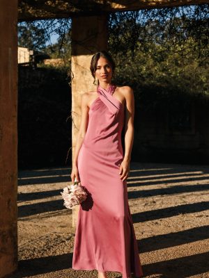 Mila Halterneck Maxi Dress - Dark Rose