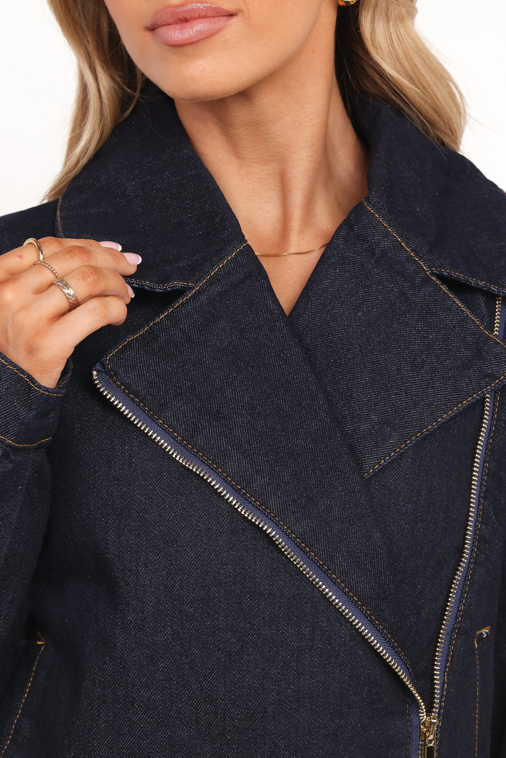 Mira Denim Moto Jacket - Dark Indigo - Image 4