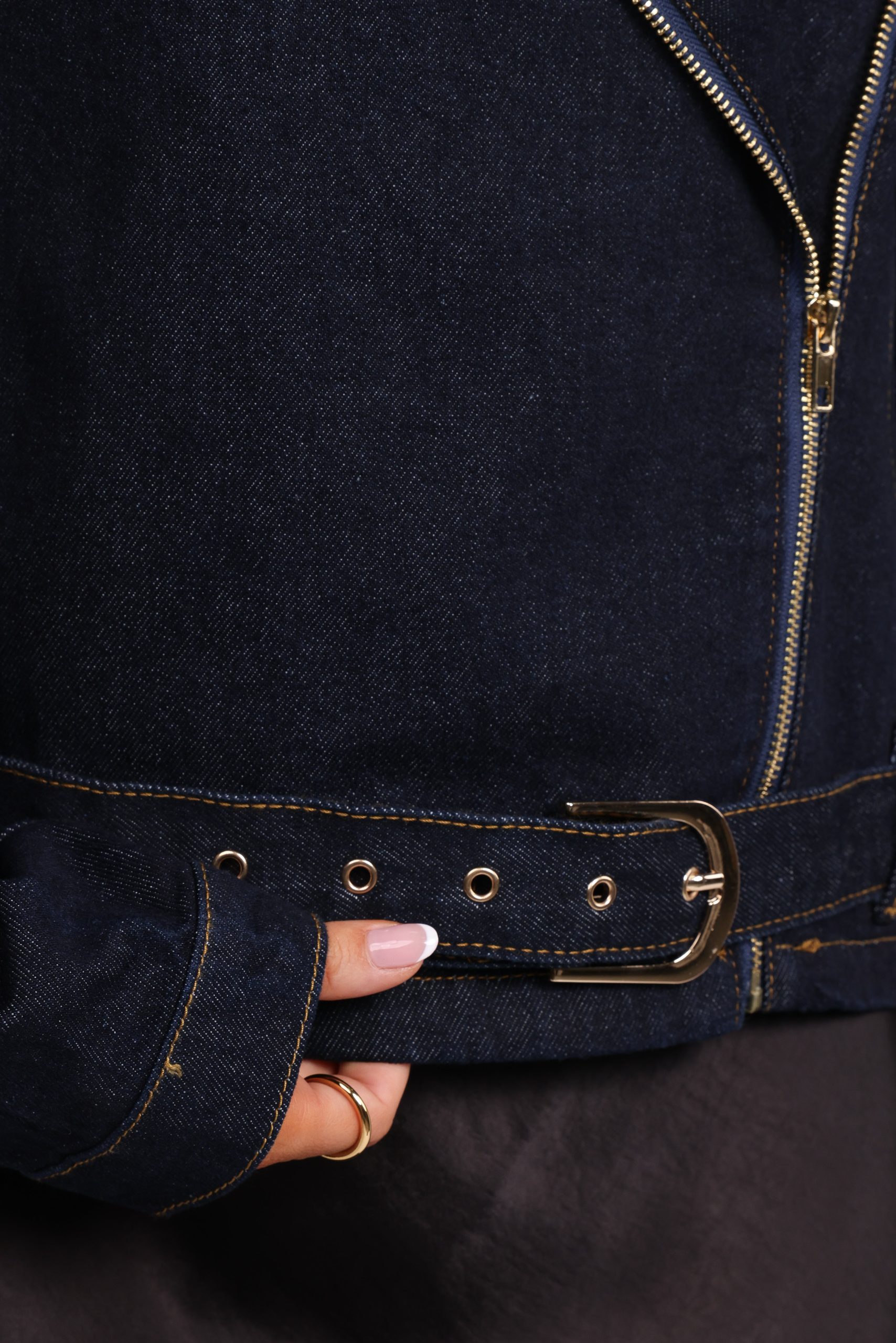 Mira Denim Moto Jacket - Dark Indigo - Image 5