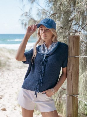 Gemma Short Sleeve Bow Cardigan - Navy