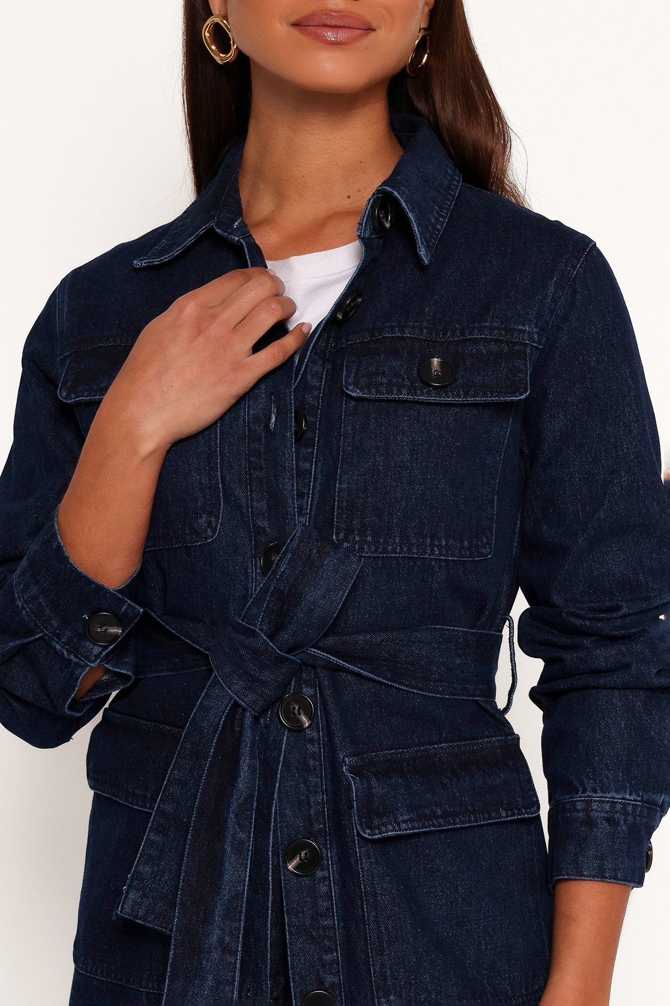 Nadine Tie Waist Button Front Jacket - Denim - Image 6