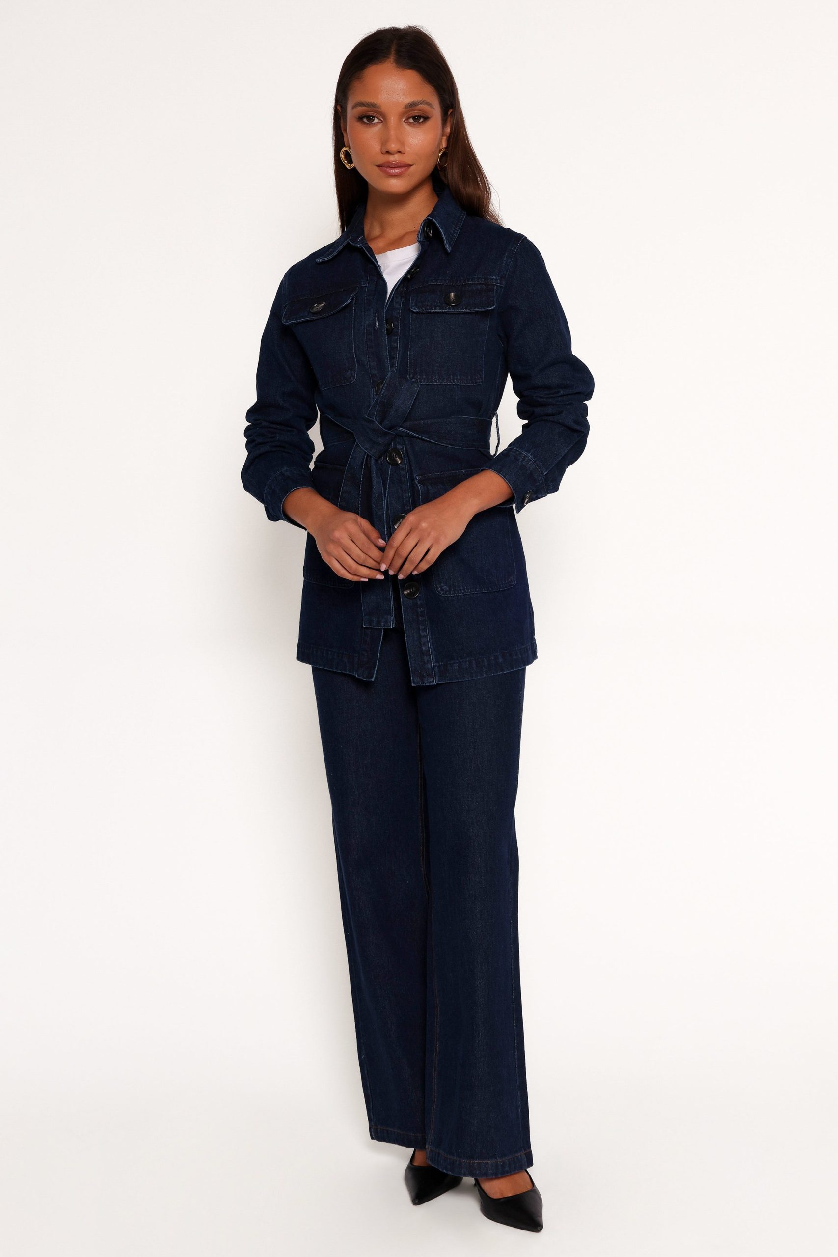 Nadine Tie Waist Button Front Jacket - Denim - Image 7