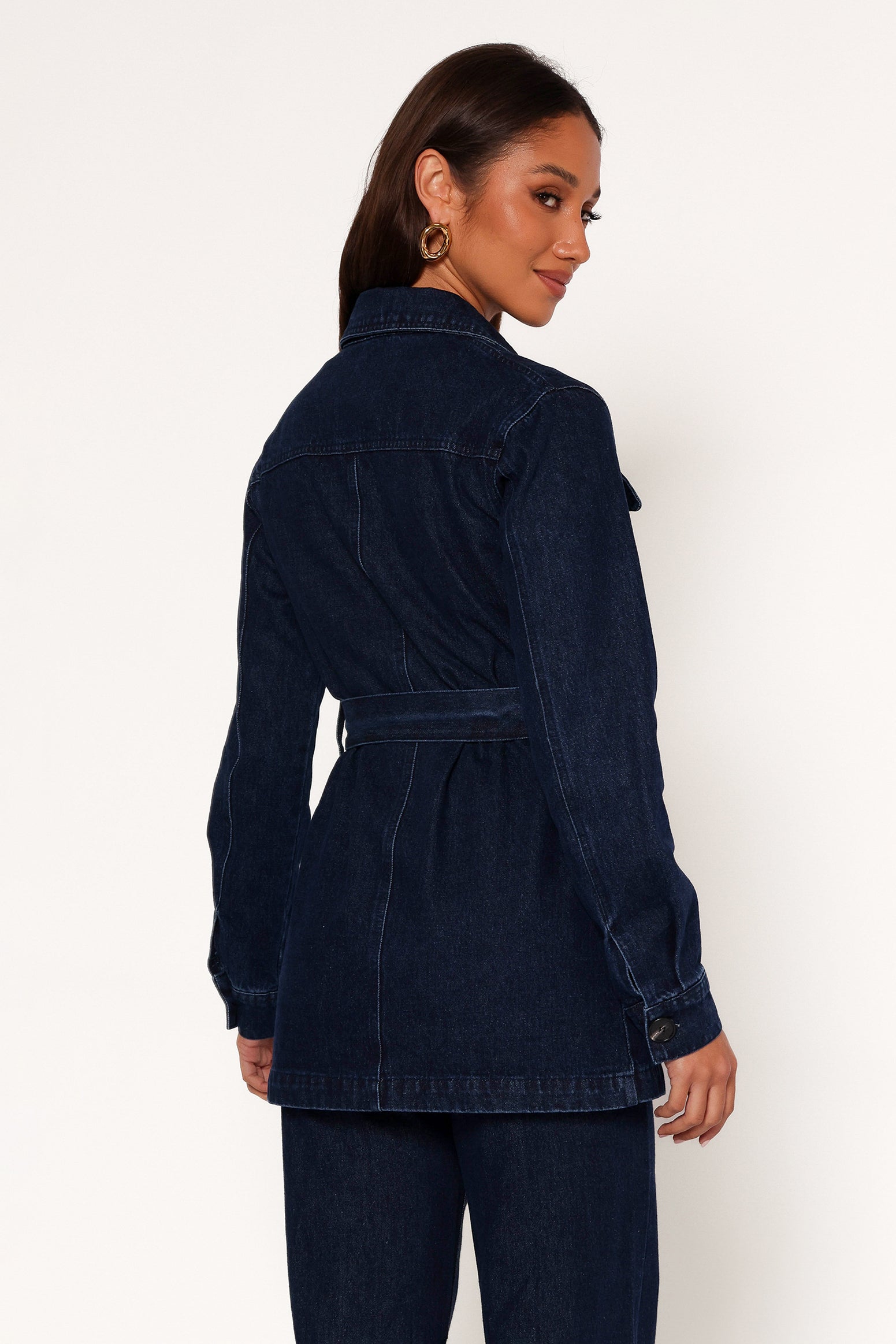 Nadine Tie Waist Button Front Jacket - Denim - Image 4