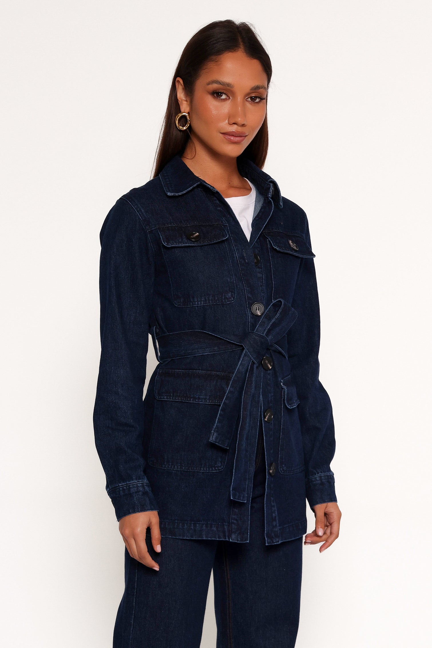Nadine Tie Waist Button Front Jacket - Denim - Image 5