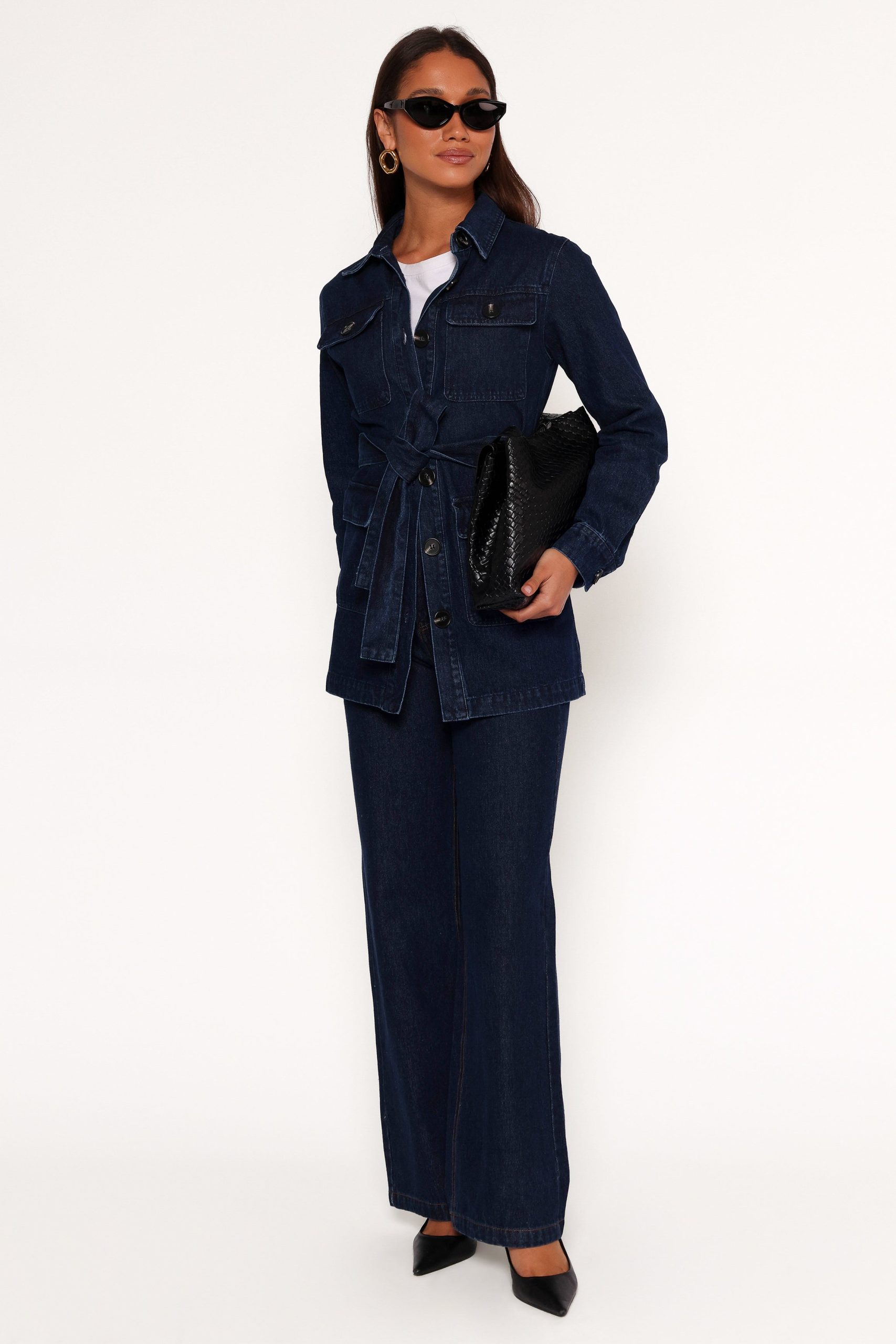 Nadine Tie Waist Button Front Jacket - Denim - Image 2