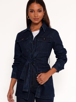 Nadine Tie Waist Button Front Jacket - Denim