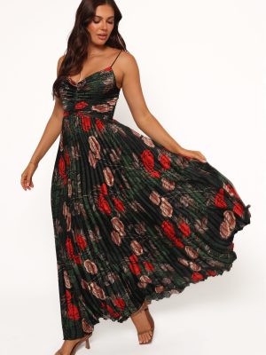Naira Pleated Maxi Dress - Green Floral