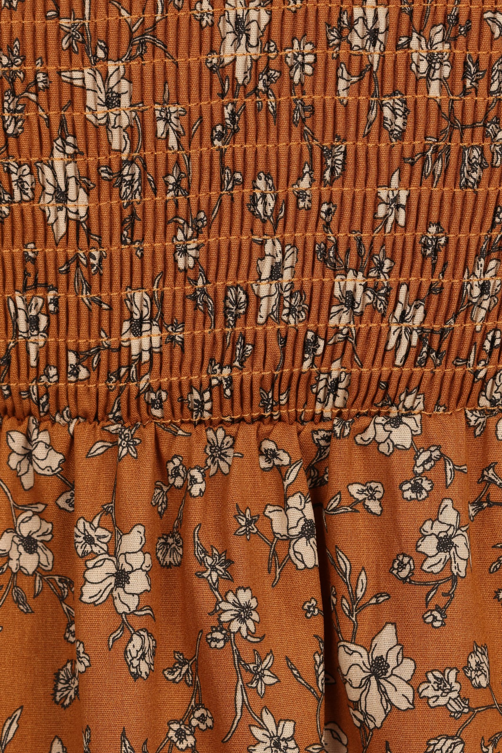 Naura Shirred Tiered Midi Dress - Cognac Floral - Image 10