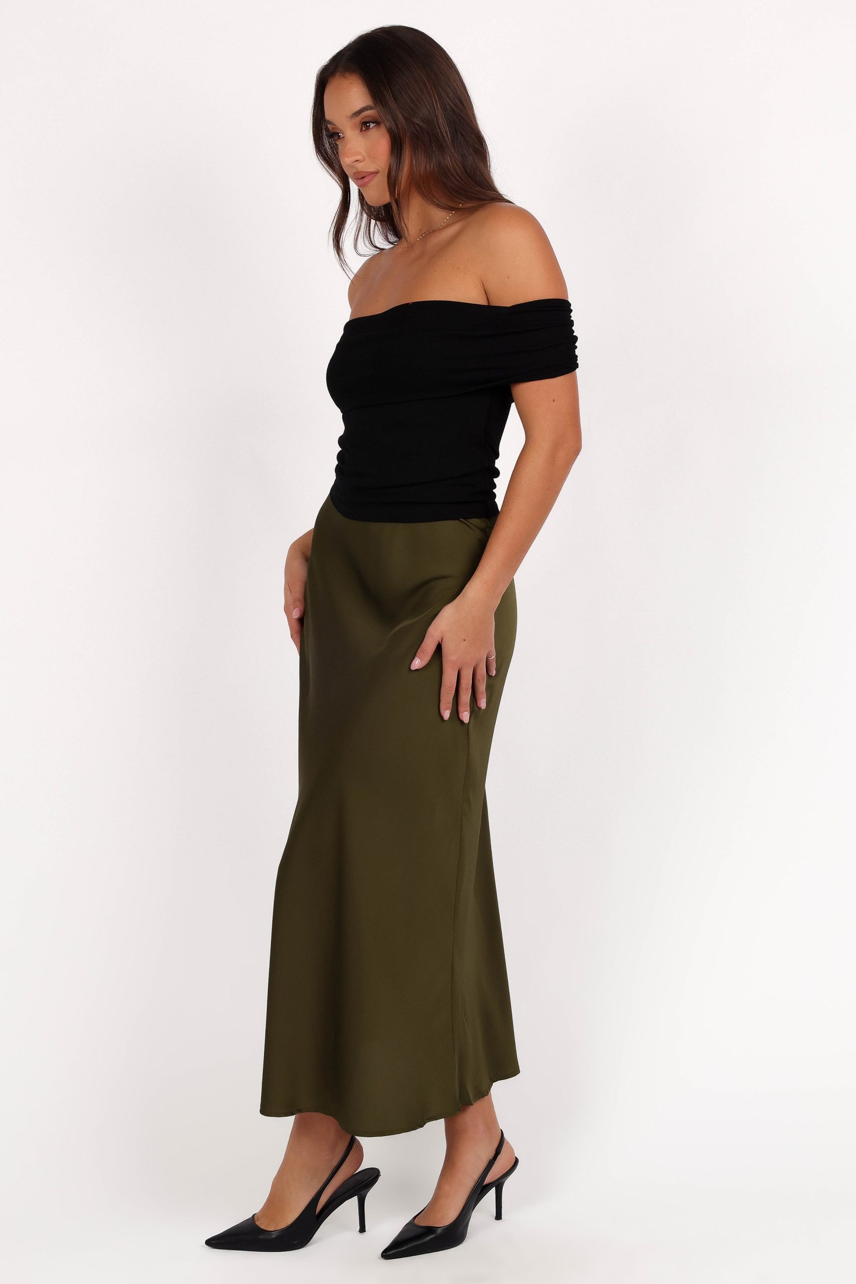 Nellie Satin Midi Skirt - Olive - Image 5