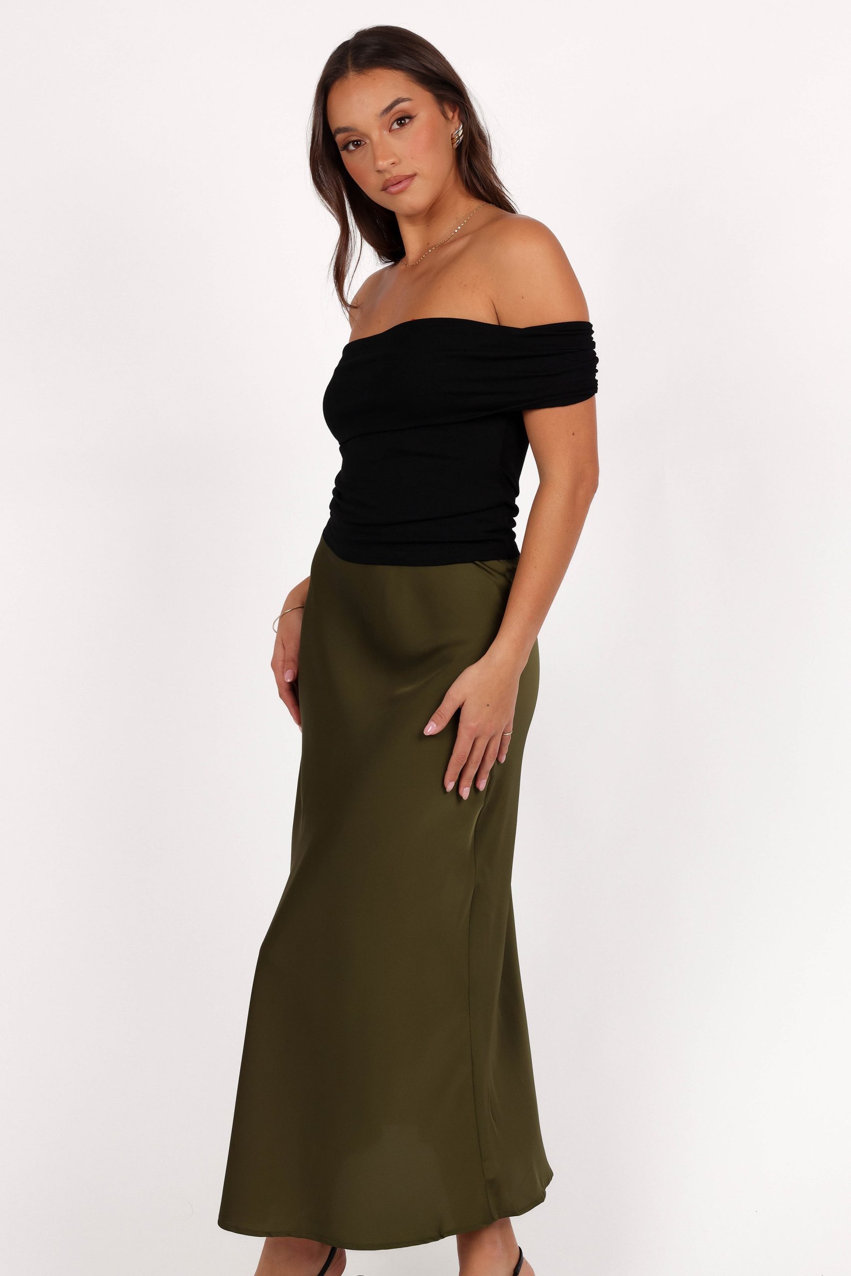 Nellie Satin Midi Skirt - Olive - Image 4