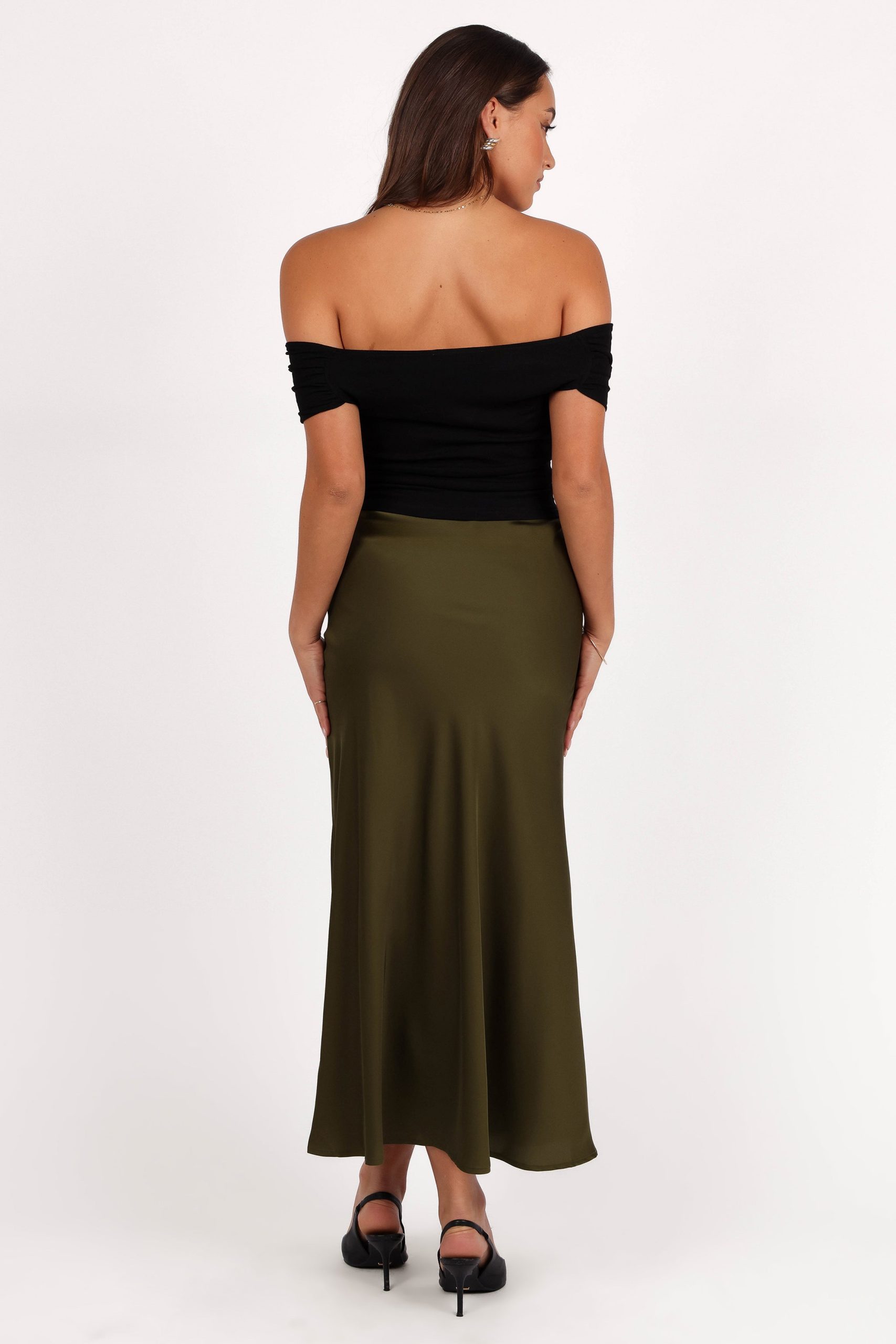 Nellie Satin Midi Skirt - Olive - Image 6