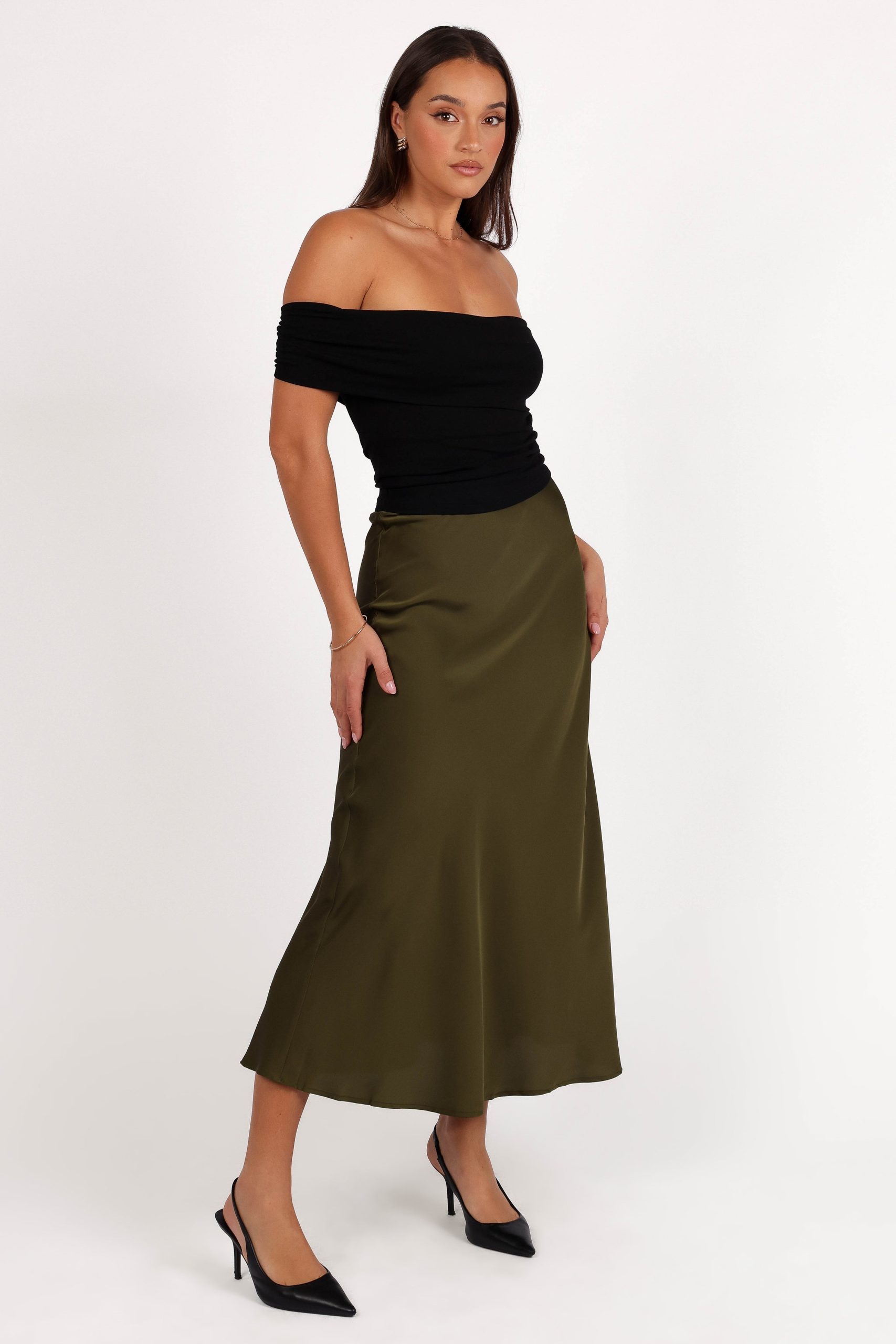 Nellie Satin Midi Skirt - Olive - Image 7