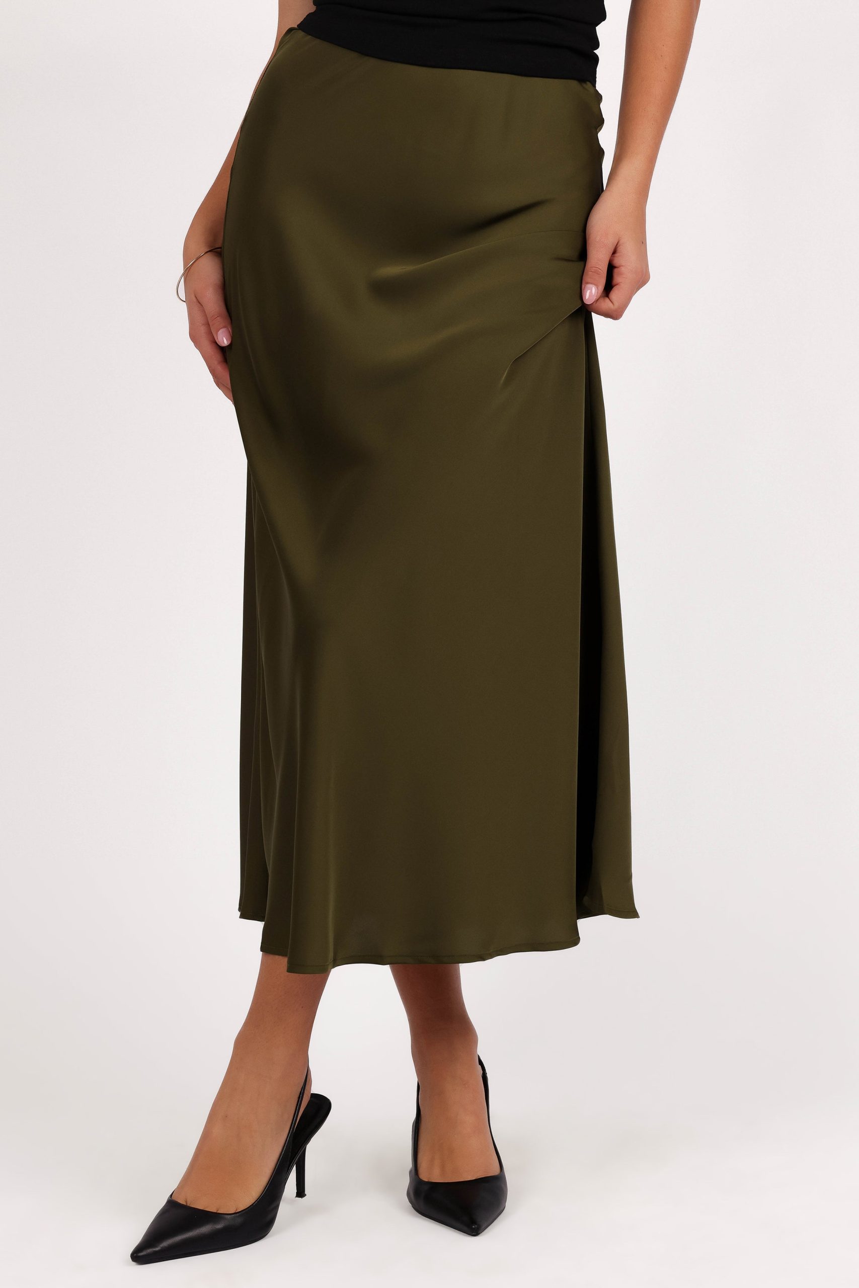 Nellie Satin Midi Skirt - Olive - Image 8