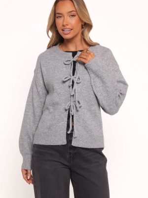 Neri Bow Tie Front Cardigan - Grey