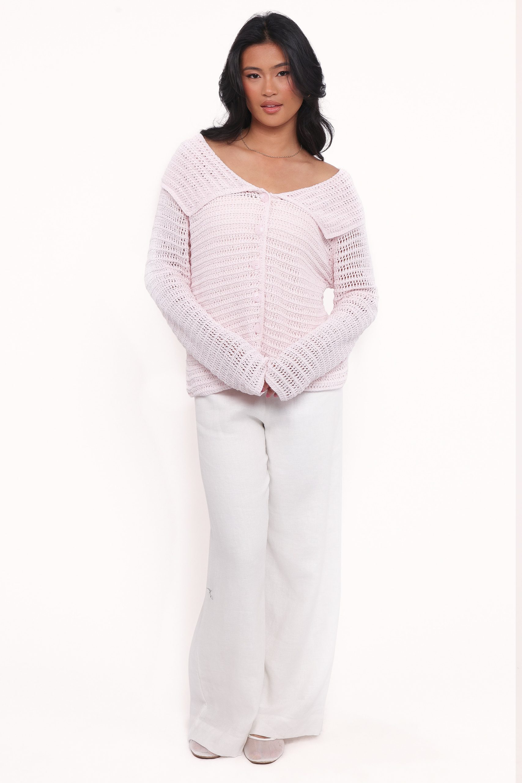 Lyra Large Collar Cardigan - Pale Pink - Image 6