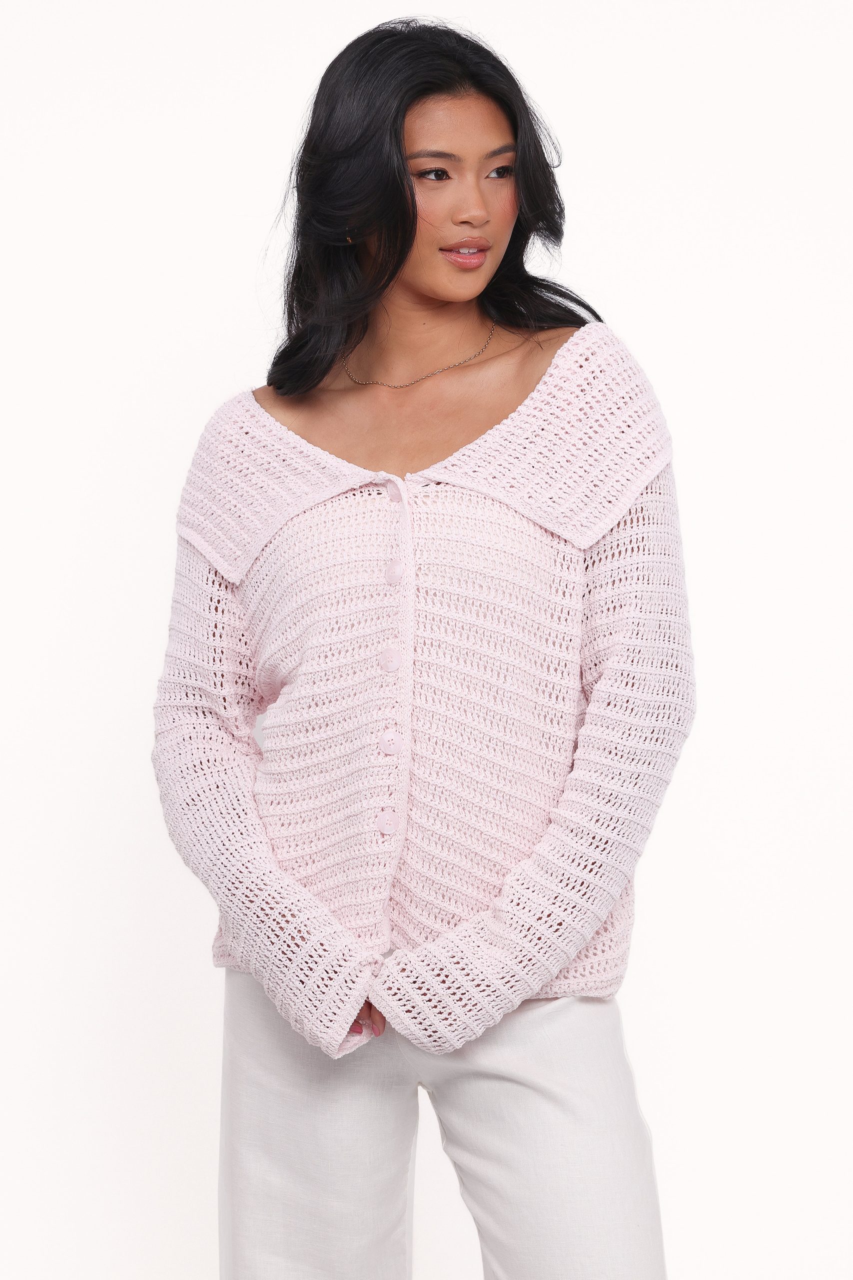 Lyra Large Collar Cardigan - Pale Pink - Image 2