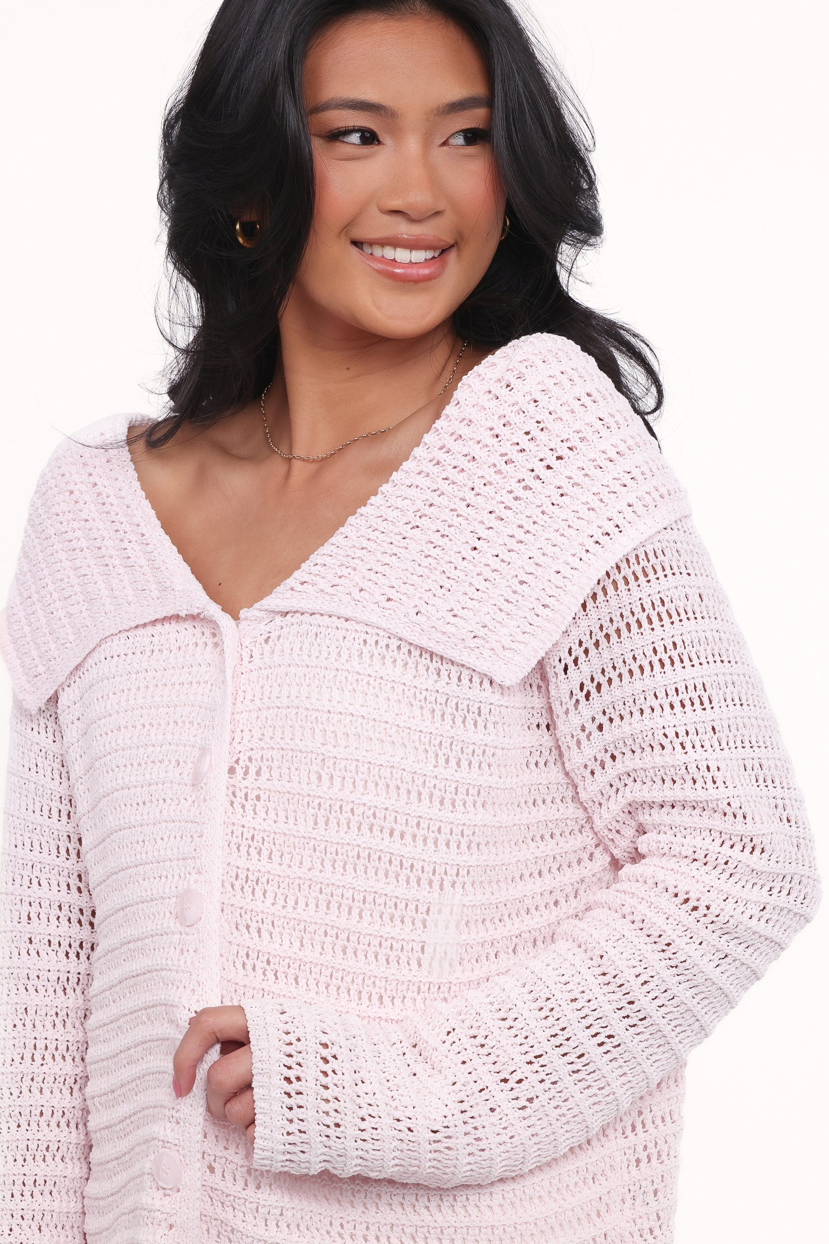 Lyra Large Collar Cardigan - Pale Pink - Image 3