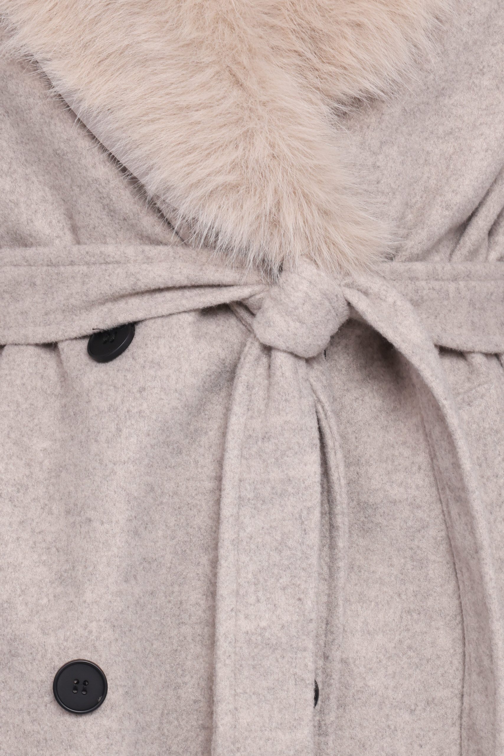 Nina Fur Collar Tie Waist Coat - Cream - Image 8