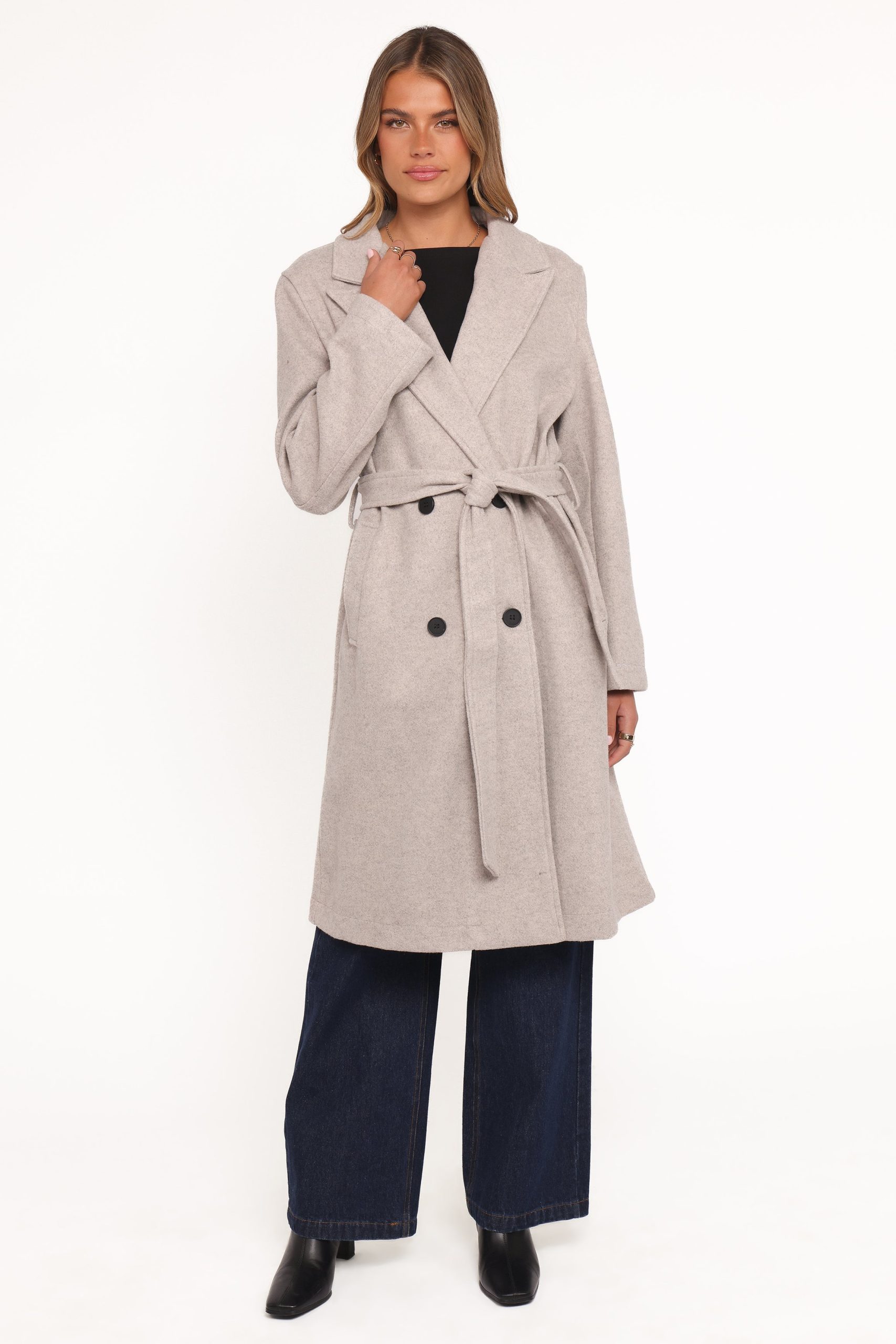 Nina Fur Collar Tie Waist Coat - Cream - Image 7