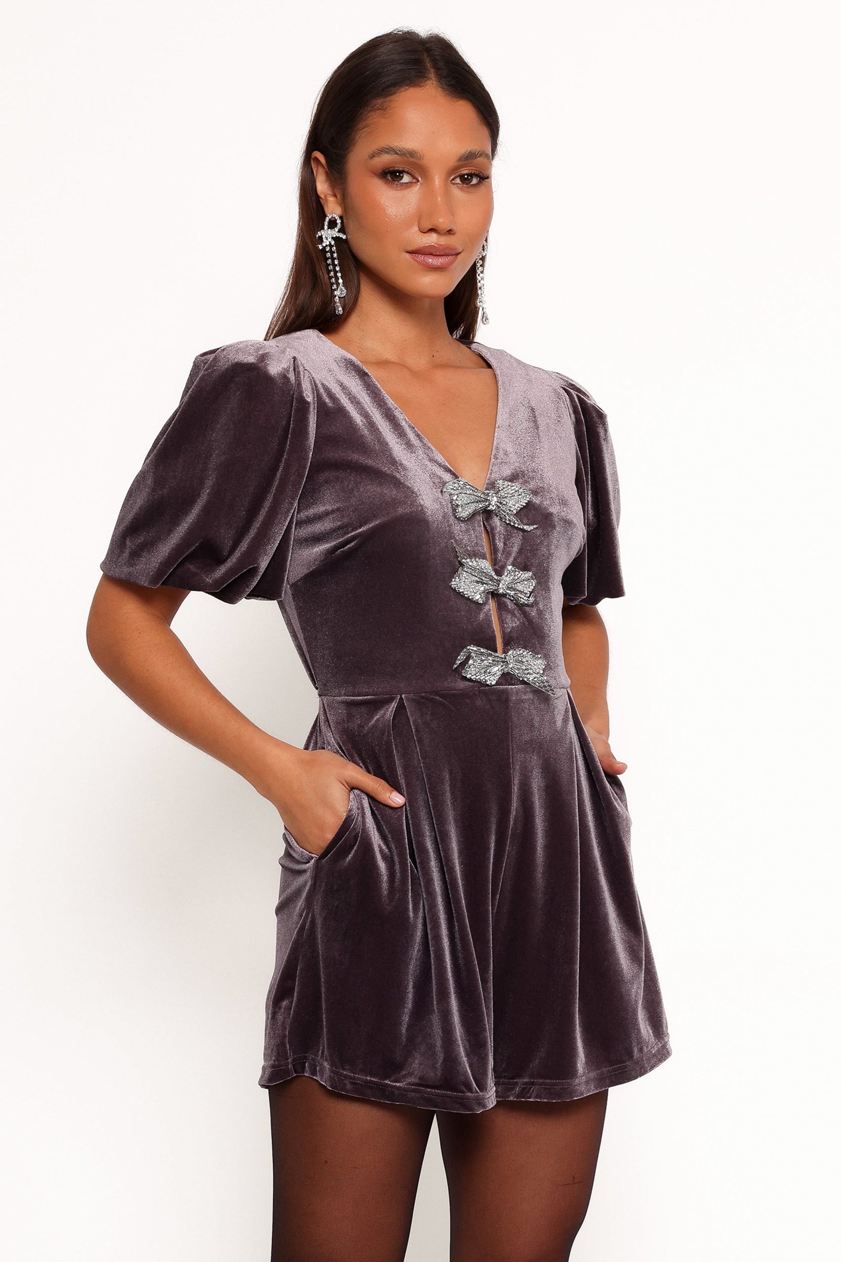 Norah Velvet Romper - Dark Purple - Image 5